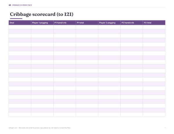 Preview of Printable Cribbage Scorecard